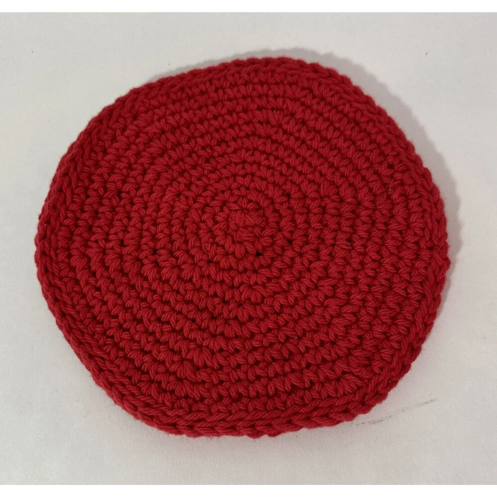 Lot of 7 Crochet Trivets that form a bacon cheeseburger, lettuce, tomato, bun